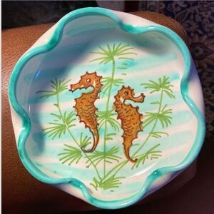 Vintage Italy Scalloped Seahorses Hand Painted Decorative Bowl Signed Le Gro 5”